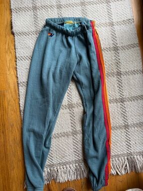 Aviator Nation Women's 5-Stripe Sweatpants Blue/Green Size X Small Athleisure